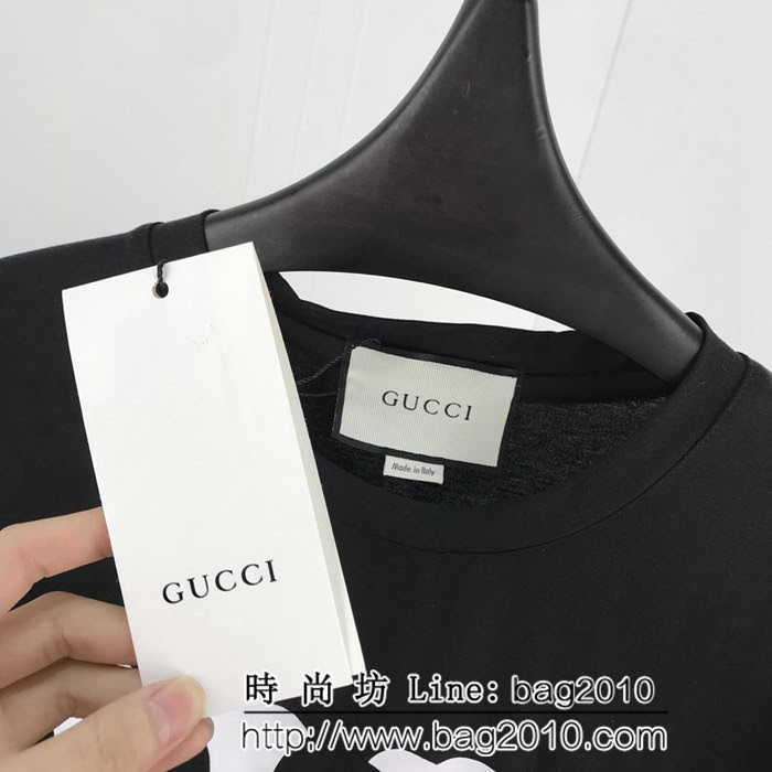 GUCCI古馳 19ss早春新款 男款黑色短袖 NY主題系列 數碼直噴印花 雙股絲光面料 ydi2529